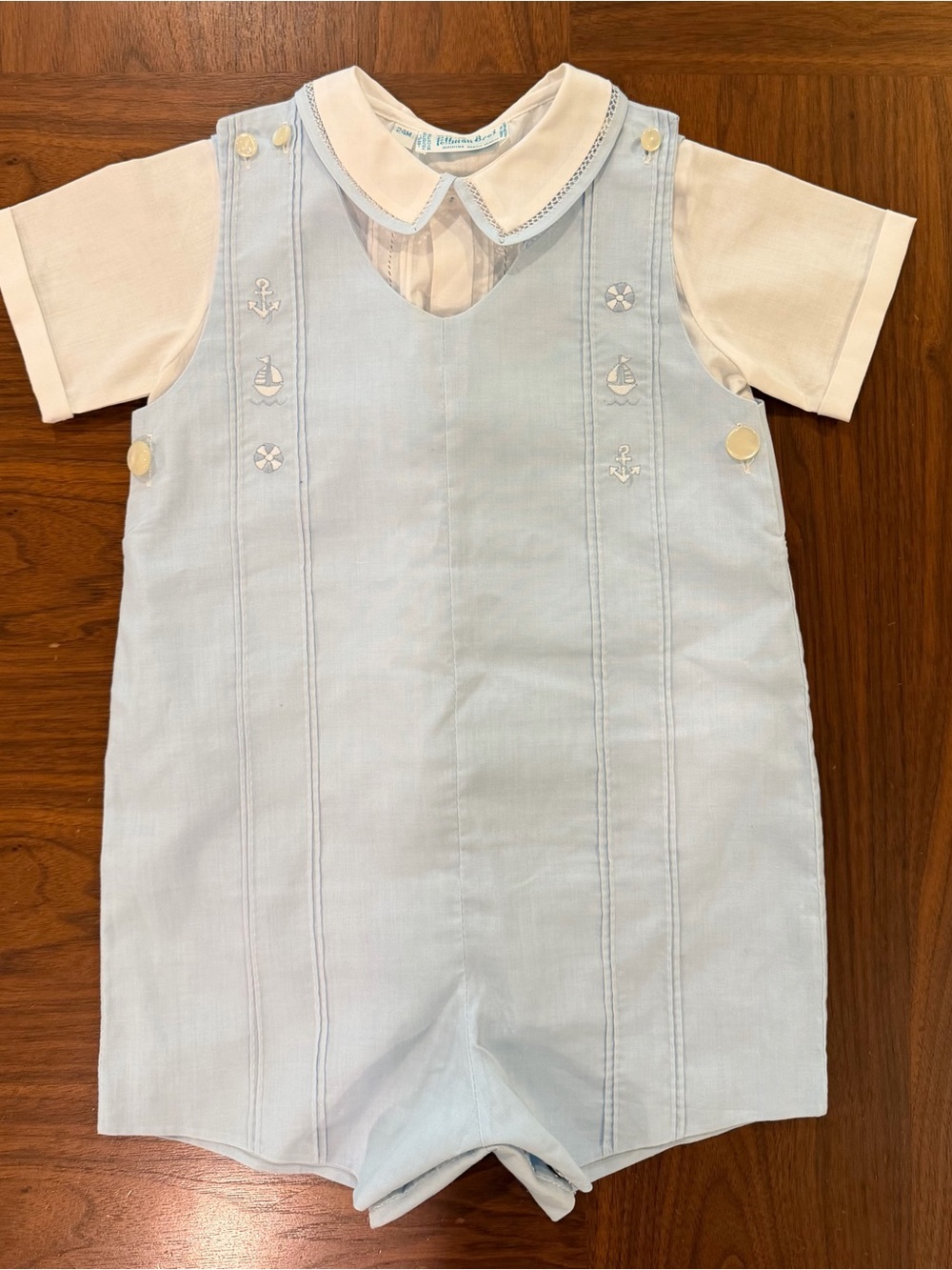 Feltman Brothers Vintage Light Blue Nautical Embroidered Baby Romper 24 Months